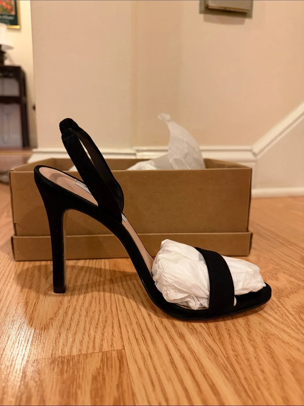 Steve Madden Black Suede High Heel Slingback Sandal